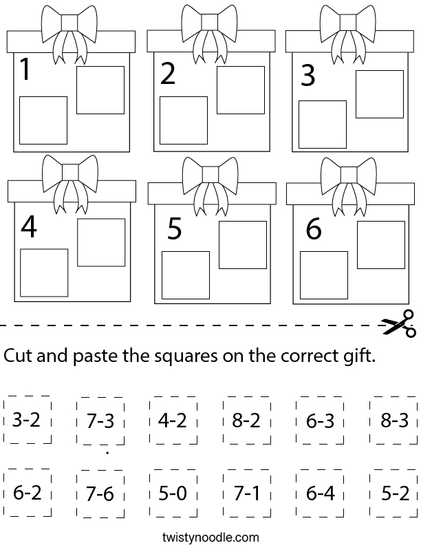 Subtraction Cut And Paste The Squares Math Worksheet Twisty Noodle